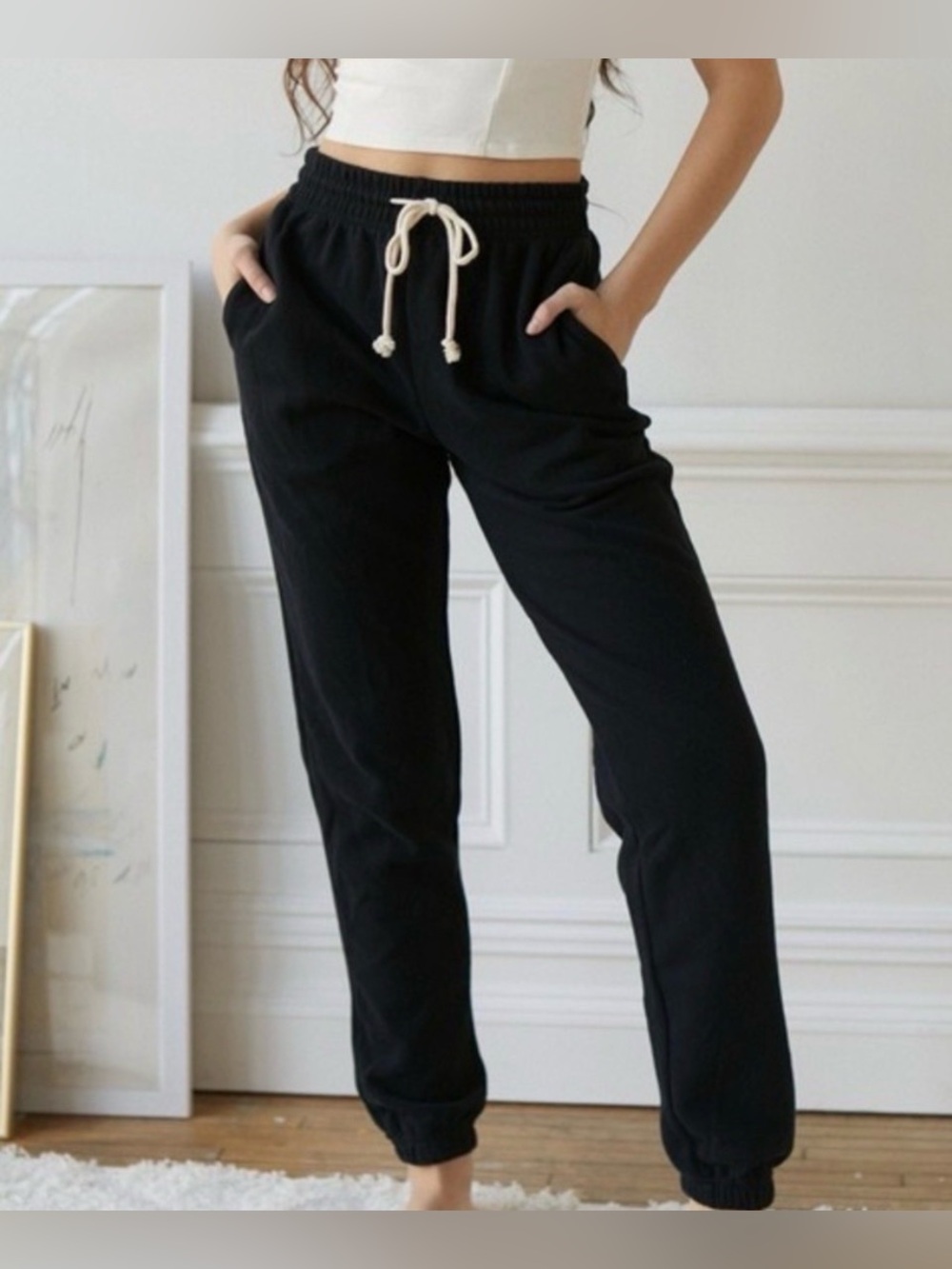 Out From Under Urban Outfitters Black High Waist Drawstring Joggers Sweatpants M